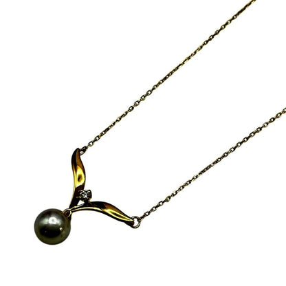 Mikimoto K18 gold necklace with pearl and diamond accents, 42 cm length for ladies