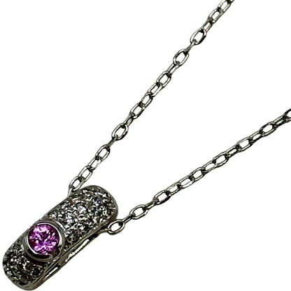 Mikimoto white gold K18 necklace featuring pink sapphire and diamond gemstones