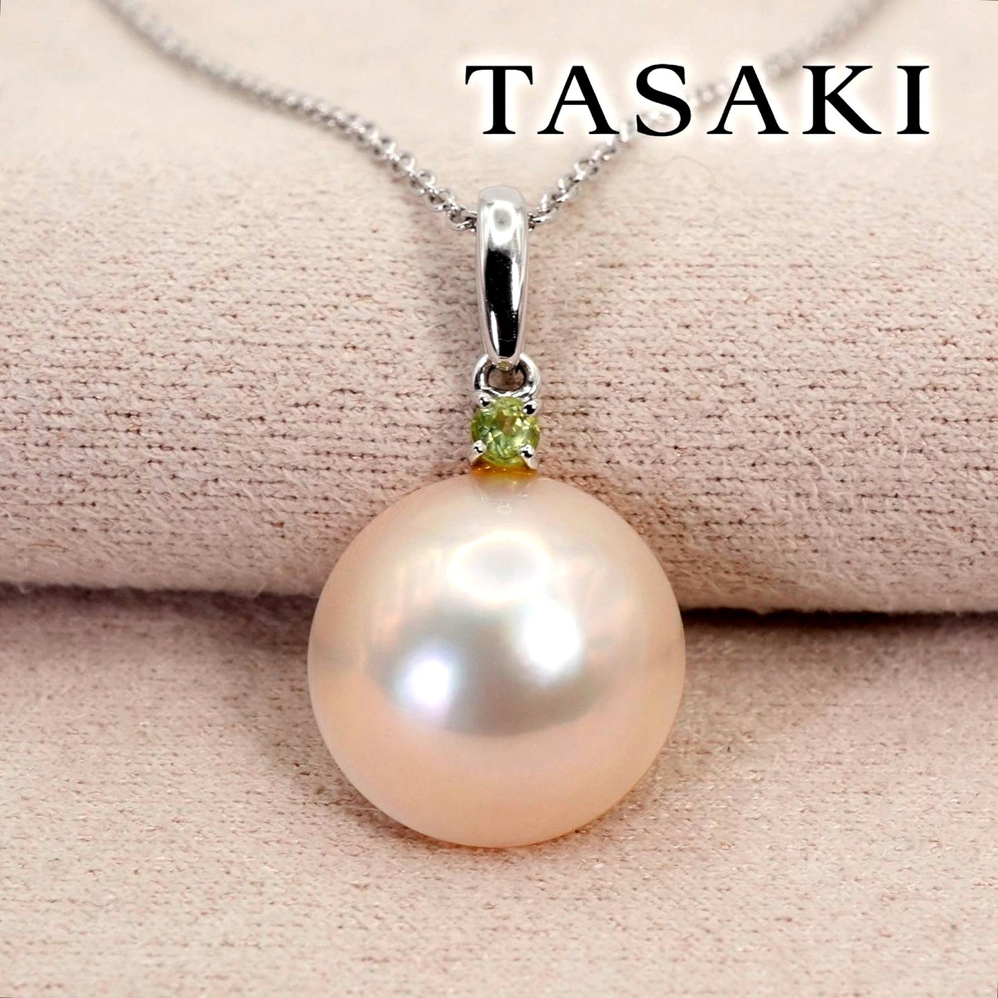 Tasaki silver necklace with Mabe pearl and green peridot gemstone model 26-0184