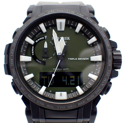 Casio Pro Trek PRW-61Y-3JF khaki solar atomic wristwatch with resin band and stainless steel case