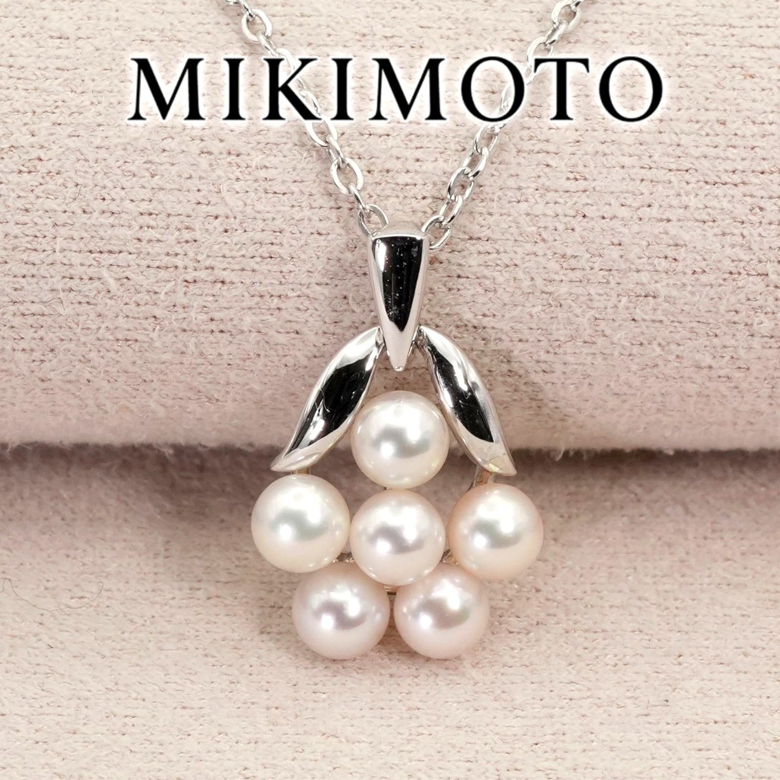 Mikimoto Baby Pearl Necklace with silver bouquet design, model 26-0321, shown on white background