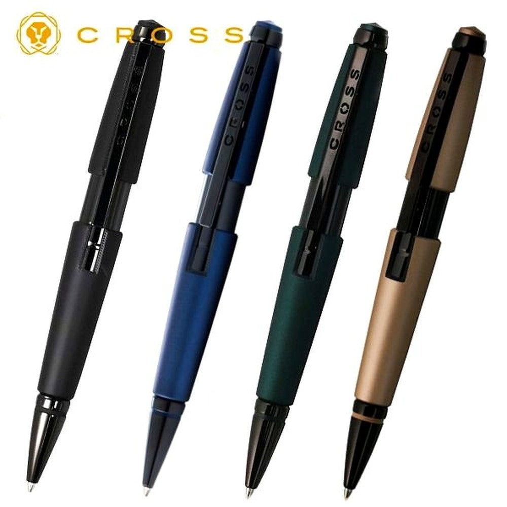 CROSS Select Chip Rollerball Pen Edge Matte Series in Black Blue Hazel with slide mechanism and brass body