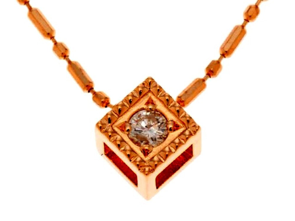 Agete K18 pink gold necklace with 0.03ct diamond pendant, approximately 40cm length