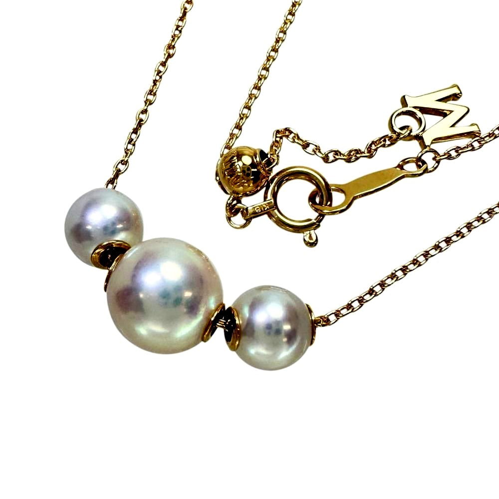 Mikimoto Akoya pearl necklace with 5.5-7.6mm pearls in 18K yellow gold, 45cm length, ladies used jewelry