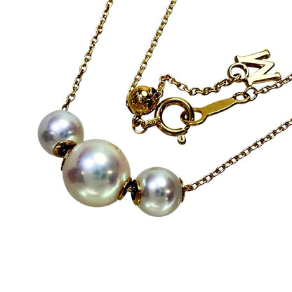 Mikimoto Akoya pearl necklace with 5.5-7.6mm pearls in 18K yellow gold, 45cm length, ladies used jewelry