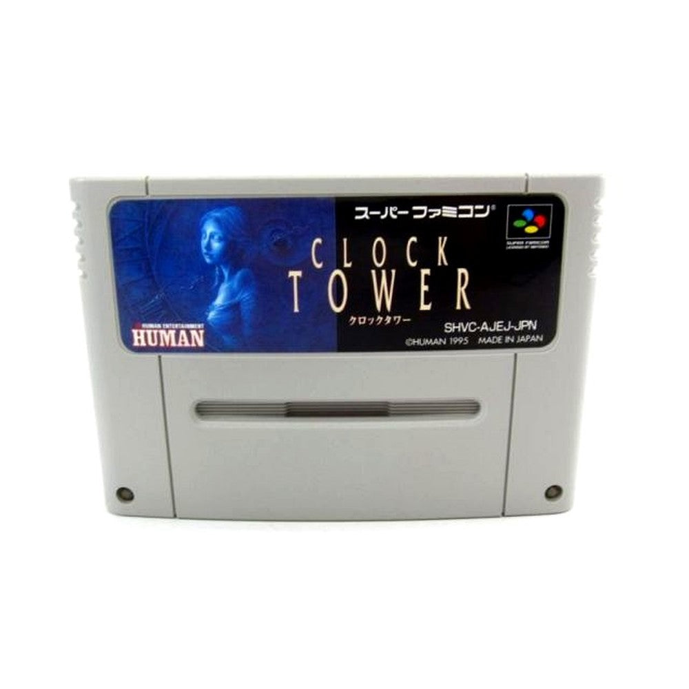 CLOCK TOWER Super Famicom game cartridge UR1042 with visible scuffs and discoloration
