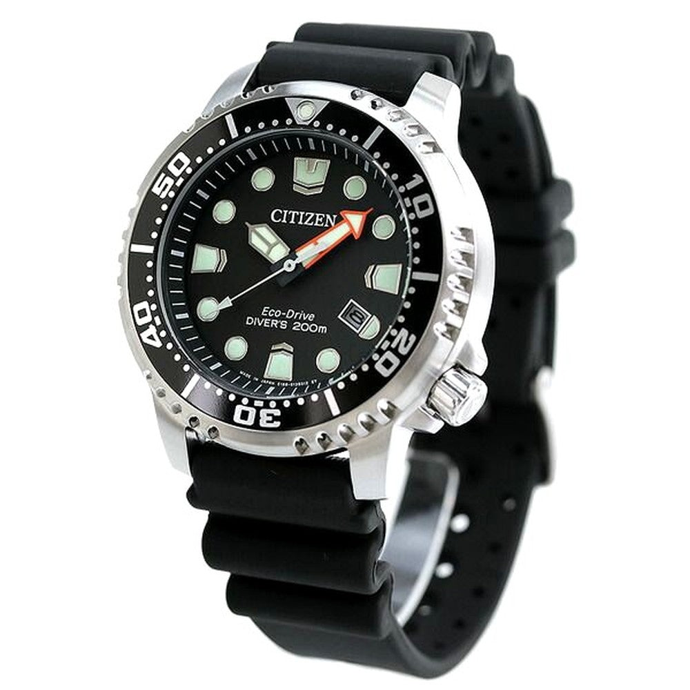Citizen BN0156-05E men's Promaster watch with black dial, stainless steel case, and black urethane band