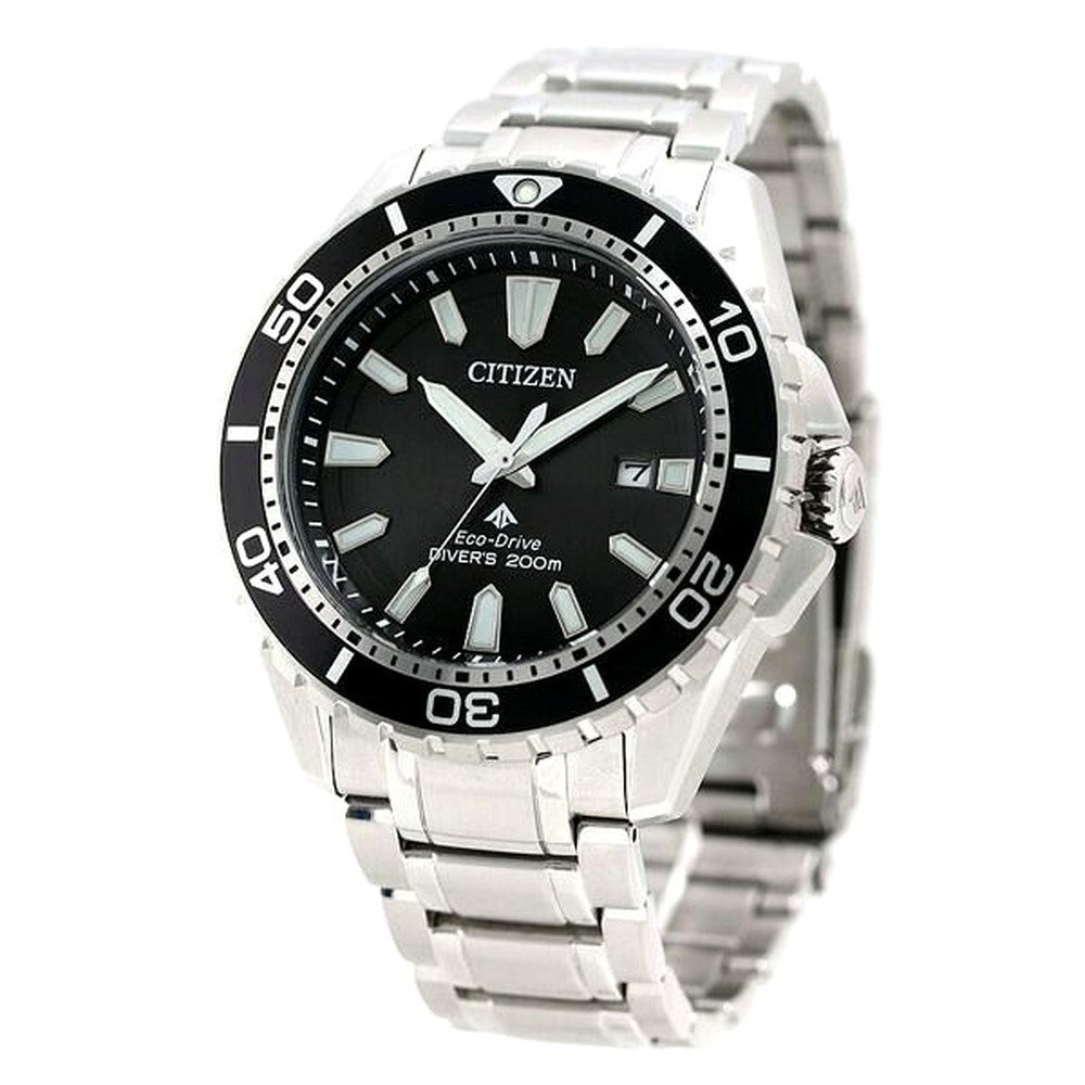 Citizen Promaster Marine Series Eco-Drive Diver 200m wristwatch BN0190-82E with black dial and silver stainless steel band