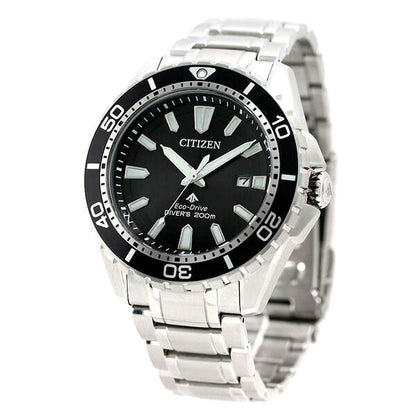 Citizen Promaster Marine Series Eco-Drive Diver 200m wristwatch BN0190-82E with black dial and silver stainless steel band