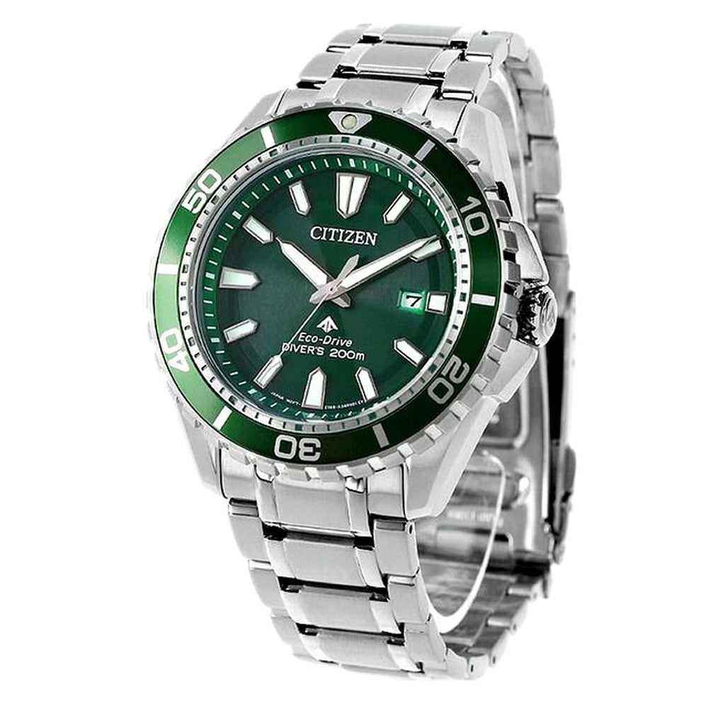 Citizen BN0199-53X men's watch with green dial and silver stainless steel band from Promaster Marine Series