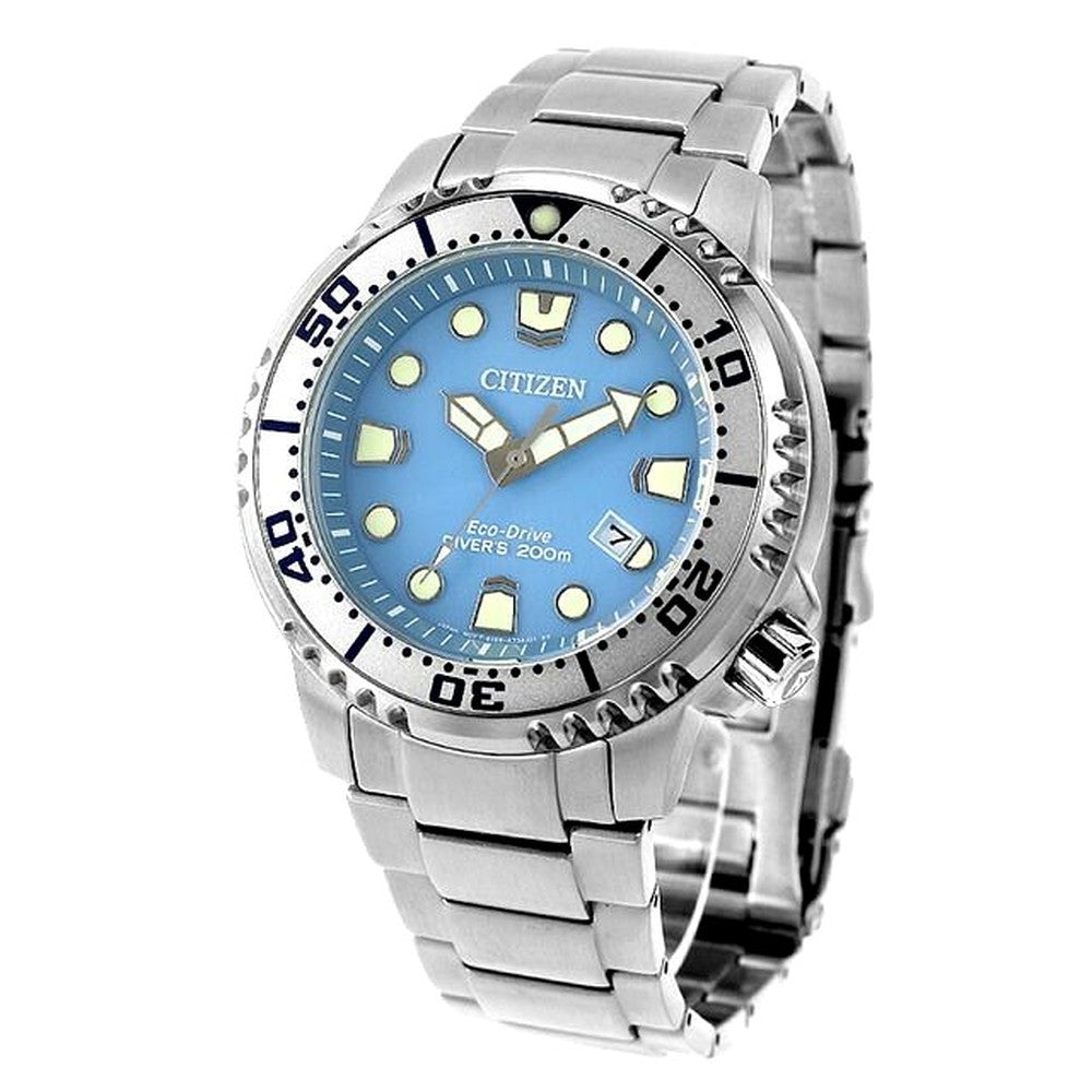 Citizen Promaster BN0165-55L men's dive watch with ice blue dial and silver stainless steel band