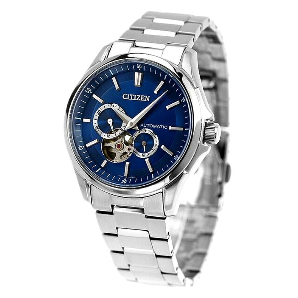 Citizen NP1010-78L men's mechanical watch with blue dial and silver stainless steel band