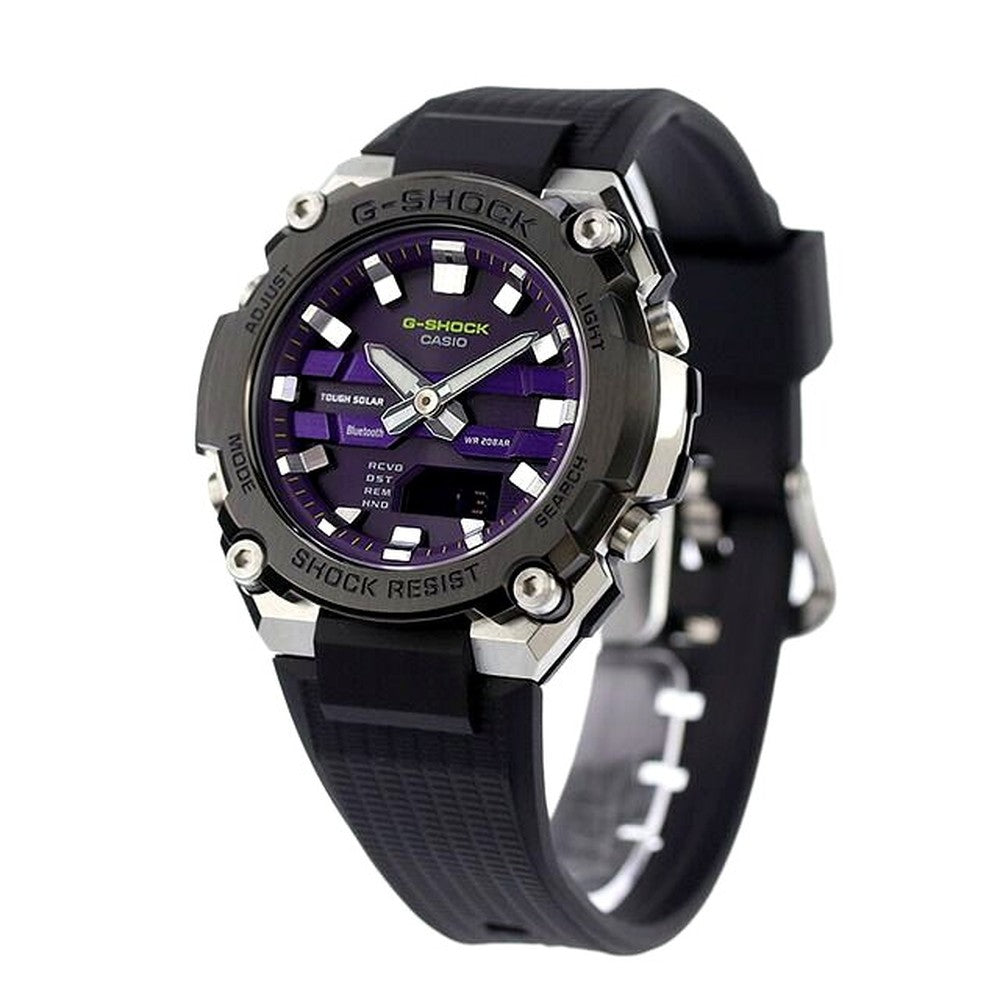 Casio G-Shock G-Steel GST-B600A-1A6DR solar watch with black and purple analog digital dial