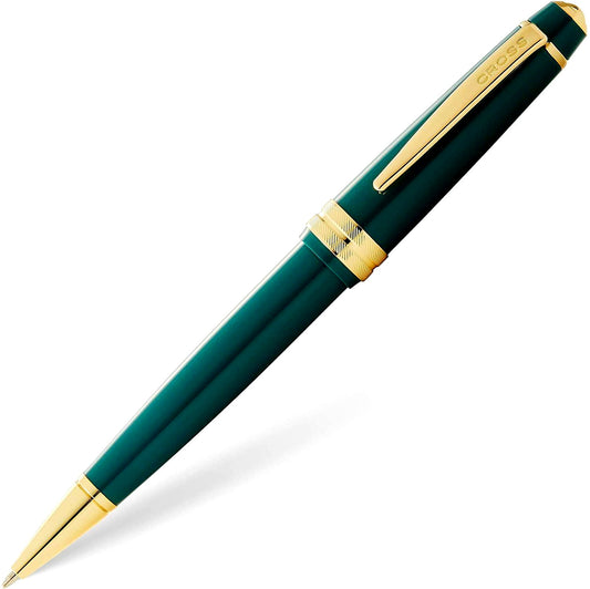 Cross Bailey Light Series ballpoint pen in green with gold plated finish and engraved center ring