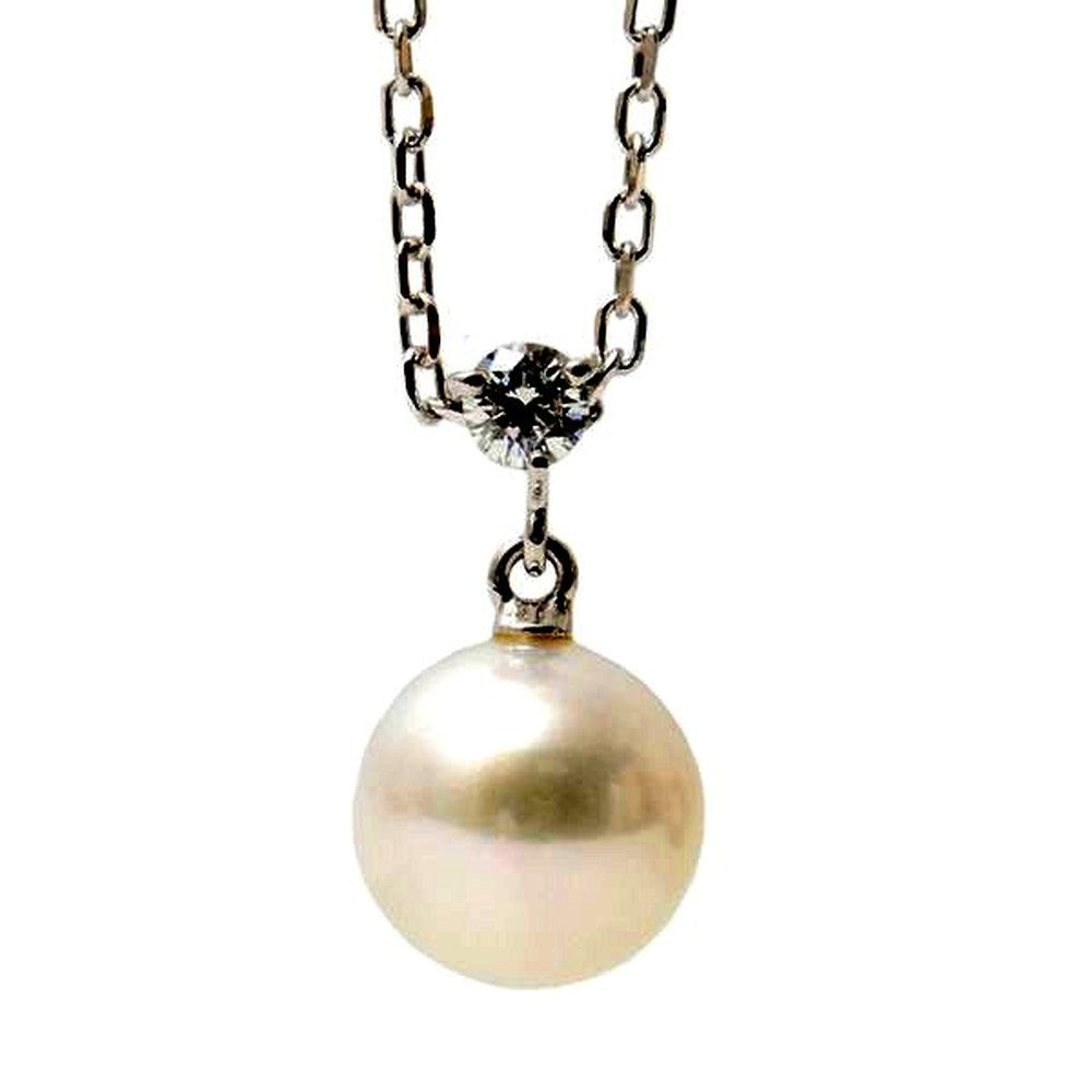 Mikimoto ladies single pearl diamond necklace with 8.2mm pearl and K18 gold chain, 38cm length