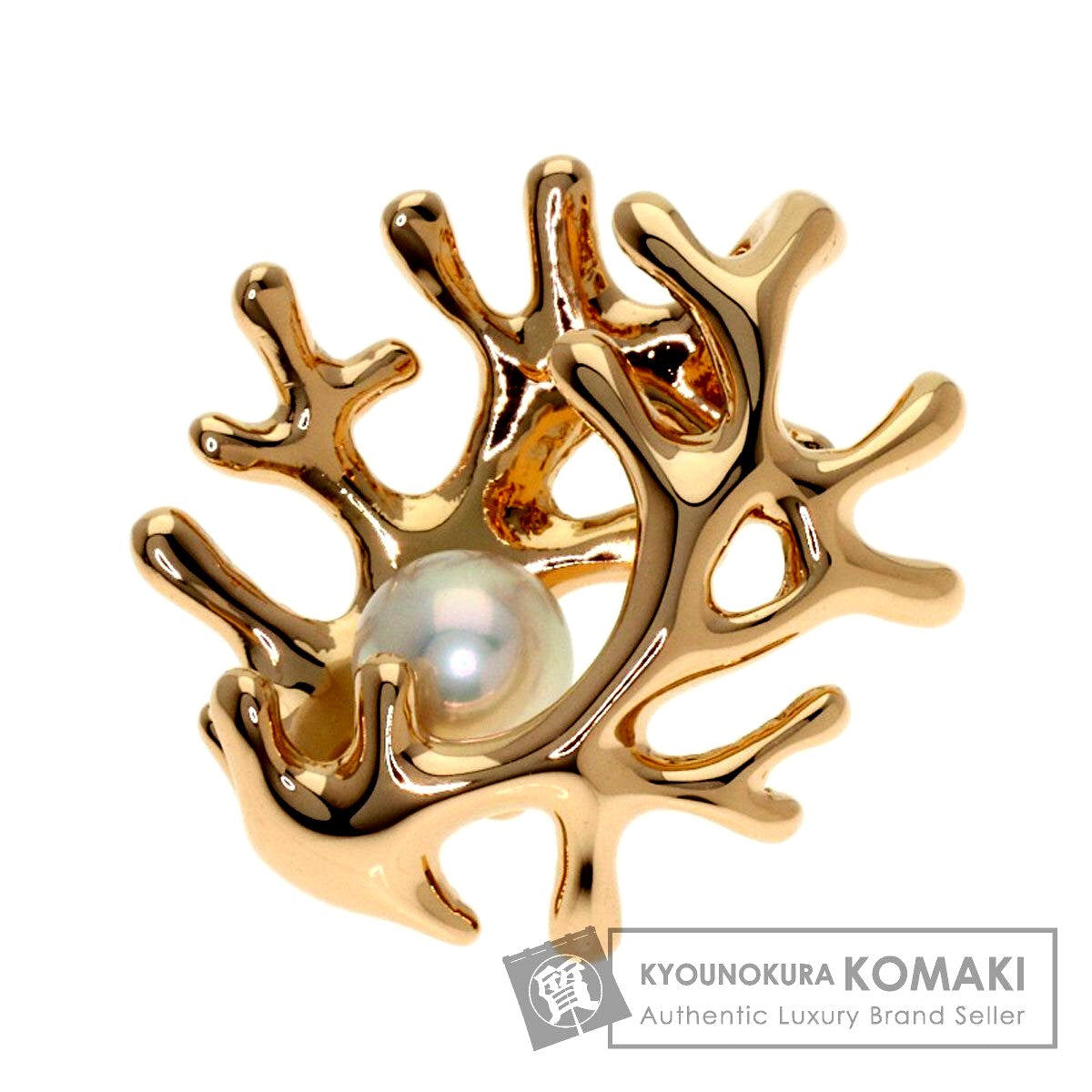 MIKIMOTO Akoya Pearl Coral Motif pendant top in pink gold K18PG with approximately 5mm pearl
