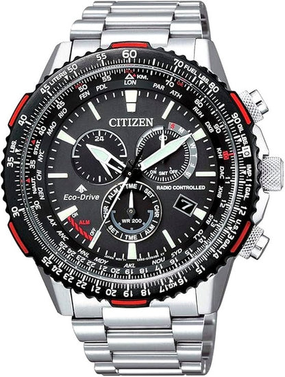 Citizen Promaster Sky Eco-Drive CB5001-57E radio-controlled pilot watch with aviation slide rule and black band