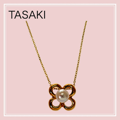 TASAKI Flower Motif Pearl Necklace in K18 Yellow Gold with 5mm pearl and 41cm chain