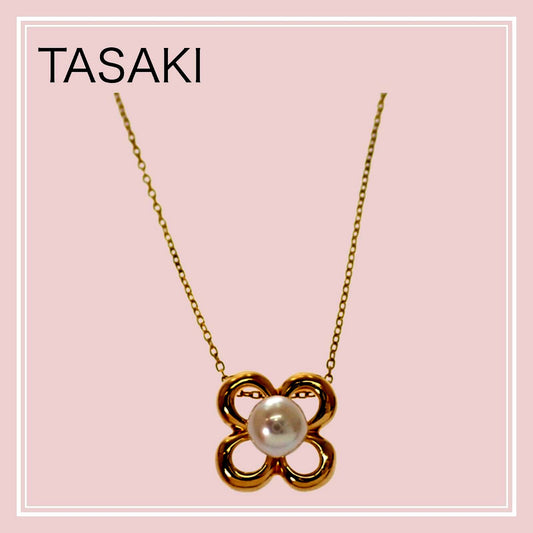 TASAKI Flower Motif Pearl Necklace in K18 Yellow Gold with 5mm pearl and 41cm chain