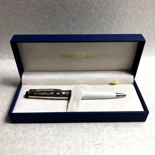 Waterman Expert Deluxe White Ballpoint Pen model 263532061 with sleek white finish and silver accents