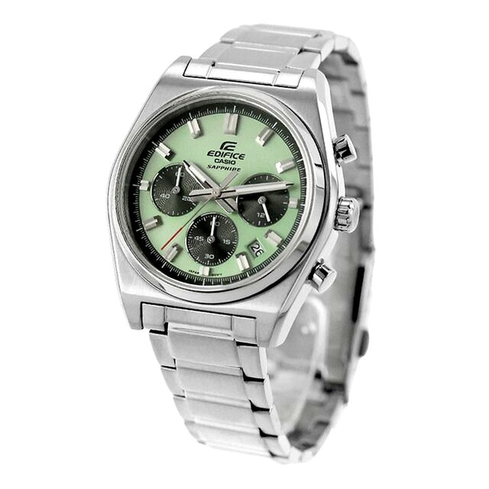 Casio Edifice EFB-730D-3AVDF men's quartz watch with green dial and silver stainless steel band