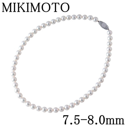 Mikimoto Akoya pearl necklace with 52 pearls sized 7.5-8mm, 43cm length, silver and white gold materials