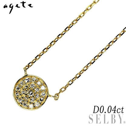 agete K18YG yellow gold diamond pendant necklace with 0.04ct single cut diamond on 40cm chain