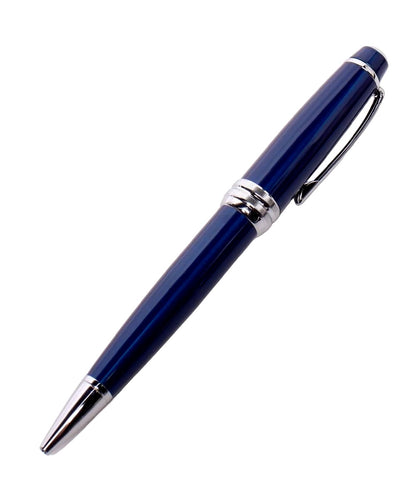 Used Cross brand rotating ballpoint pen with scratches and surface wear, measuring 5.3 inches, shown with box