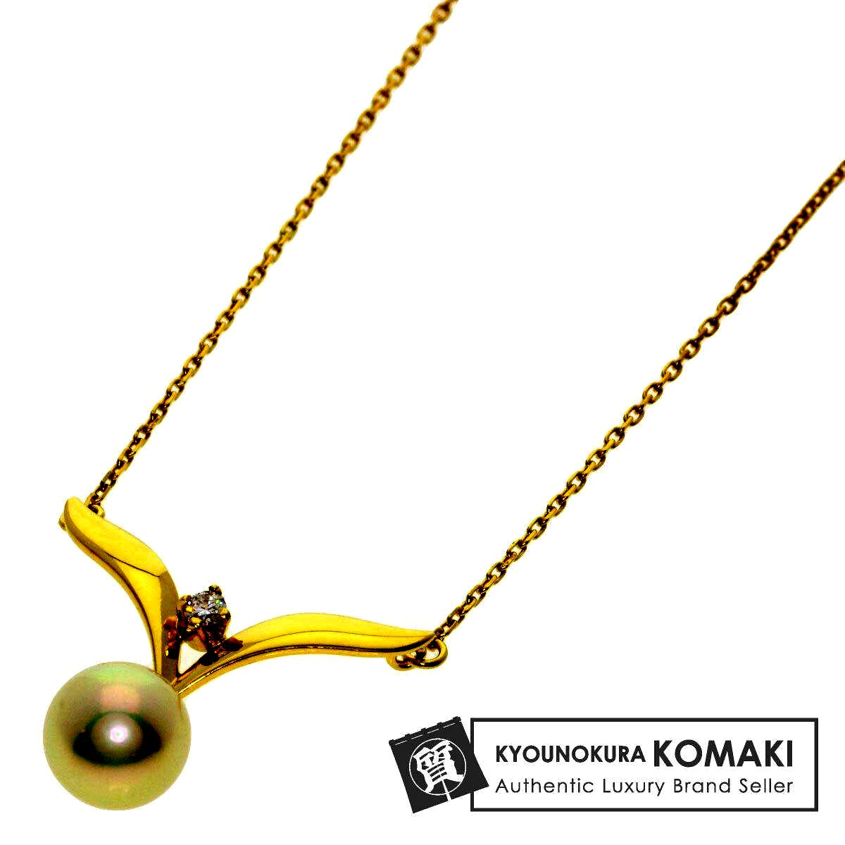 MIKIMOTO pearl diamond necklace in K18 yellow gold with 7.1 mm pearl and 41.5 cm chain for women