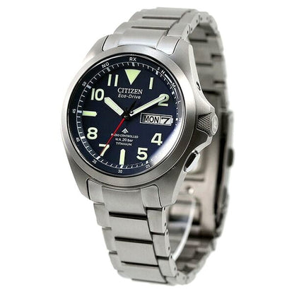 Citizen Men’s AT6080-53L Promaster Land watch with navy dial and silver super titanium band