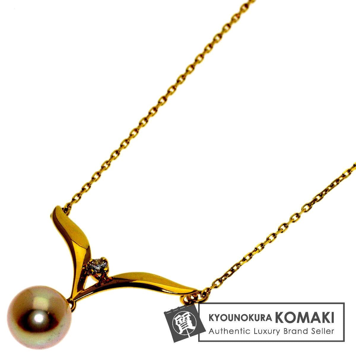 MIKIMOTO ladies pearl diamond necklace with 7mm pearl on 42cm K18YG gold chain