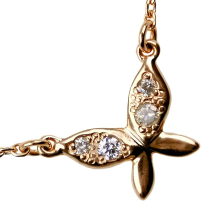 Agete Butterfly Necklace in K10 yellow gold with diamond, 40cm chain, 10mm by 8mm butterfly pendant