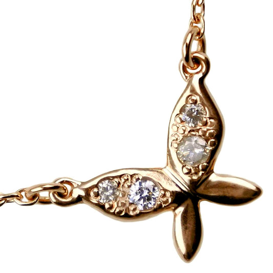 Agete Butterfly Necklace in K10 yellow gold with diamond, 40cm chain, 10mm by 8mm butterfly pendant