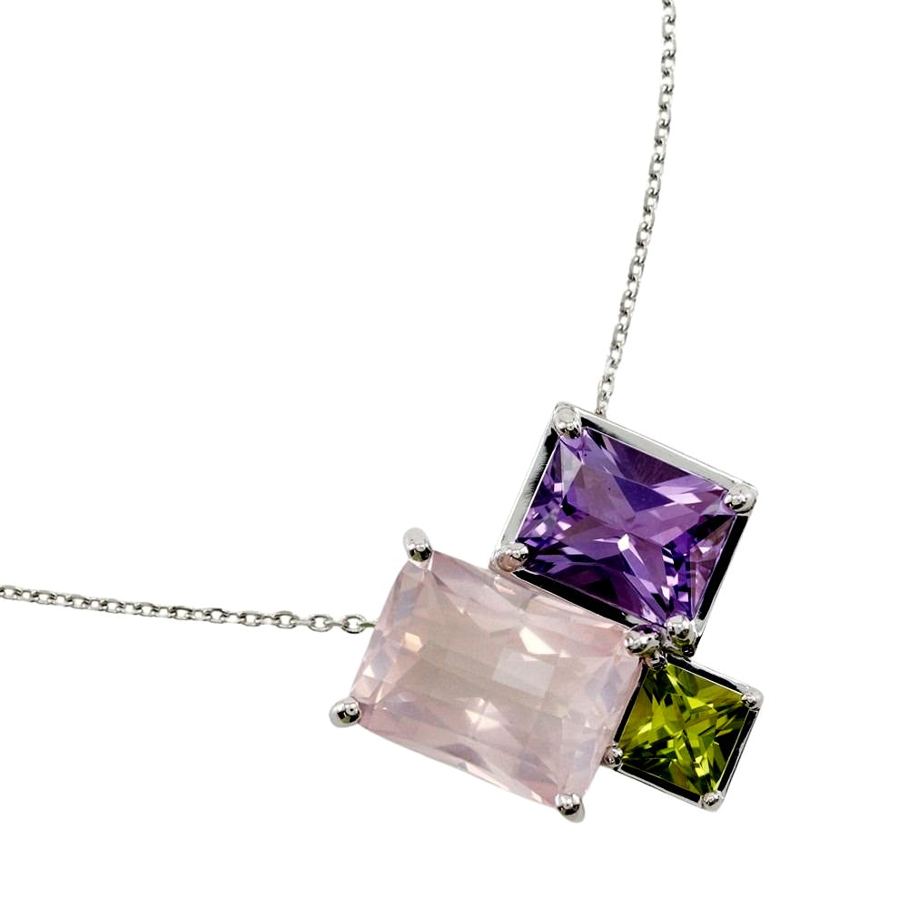 TASAKI Relaxed Elegance necklace in K18 white gold with rose quartz, amethyst, and peridot gemstones