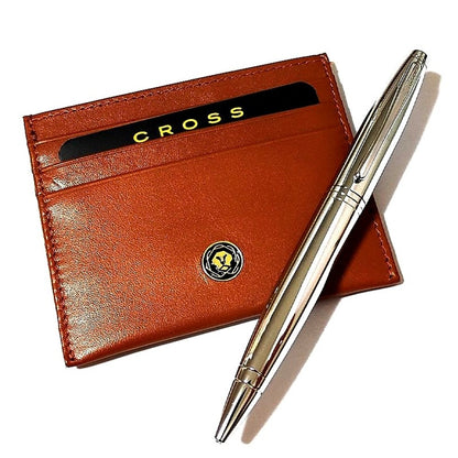 Cross Calais Ballpoint Pen Gift Set with black ink pen, twist mechanism, card case, and presentation box