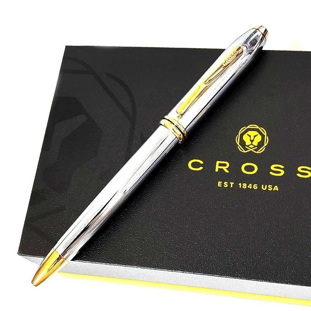 Cross Townsend Medalist silver and gold pen with brass body and gold-plated rings, shown with box and accessories