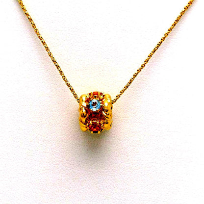 Gold K18 multicolor stone necklace with aquamarine, pink tourmaline, peridot, amethyst, and citrine stones on 40cm chain