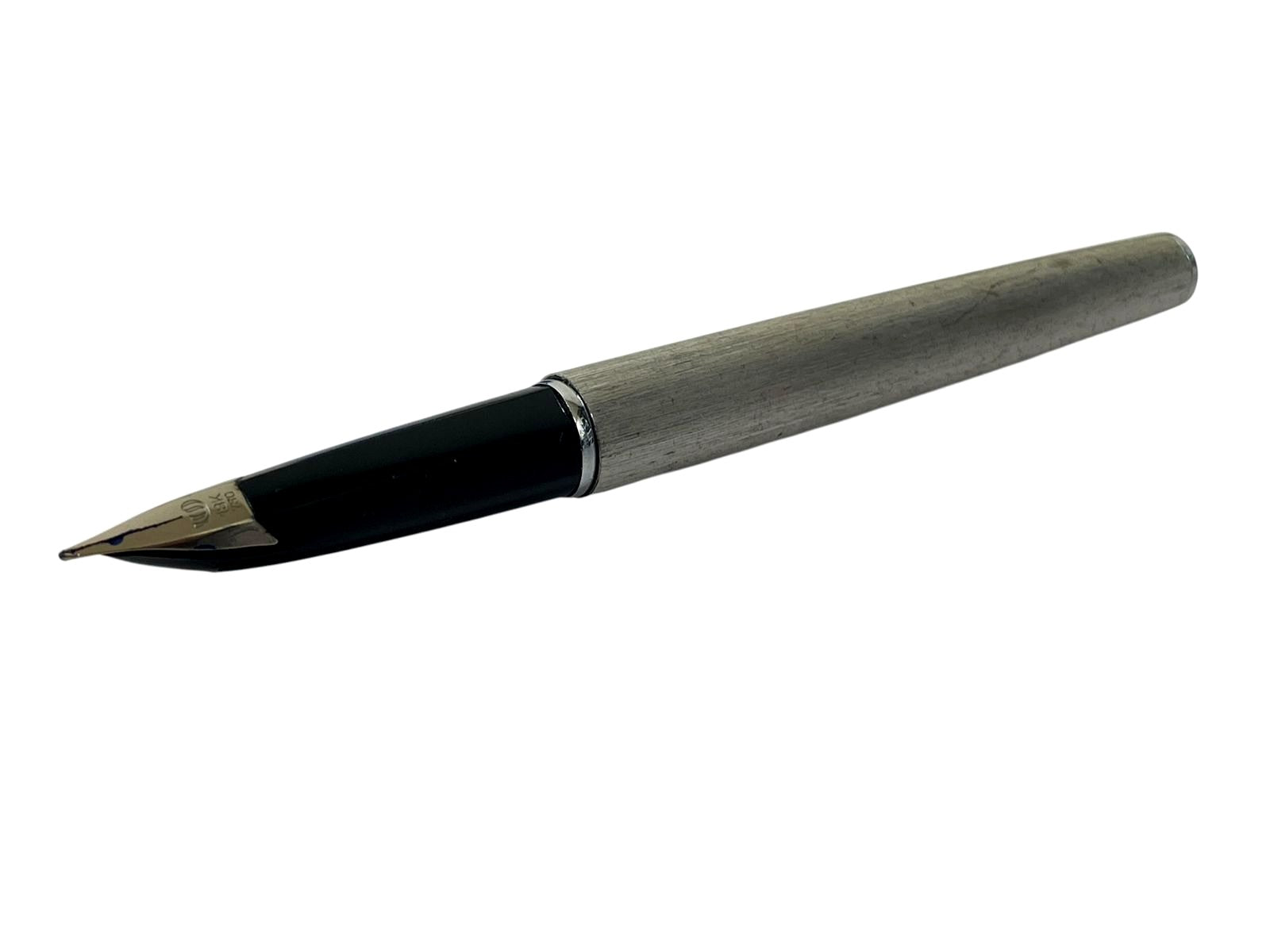 Waterman 18K 750 Mark French silver pen nib, 13.5 cm long, showing signs of wear and ink depletion