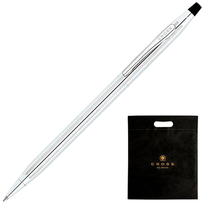 Cross Classic Century Chrome ballpoint pen with medium point, displayed with premium gift box and gift shopper