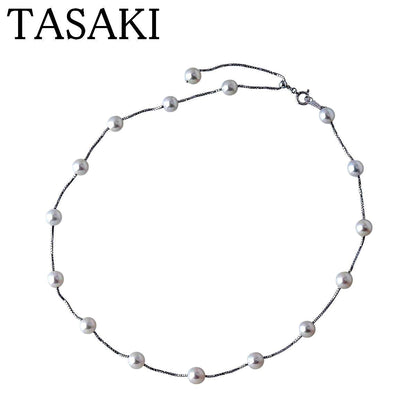 Tasaki pearl necklace with 6.4 to 6.7mm pearls on 44cm white gold chain