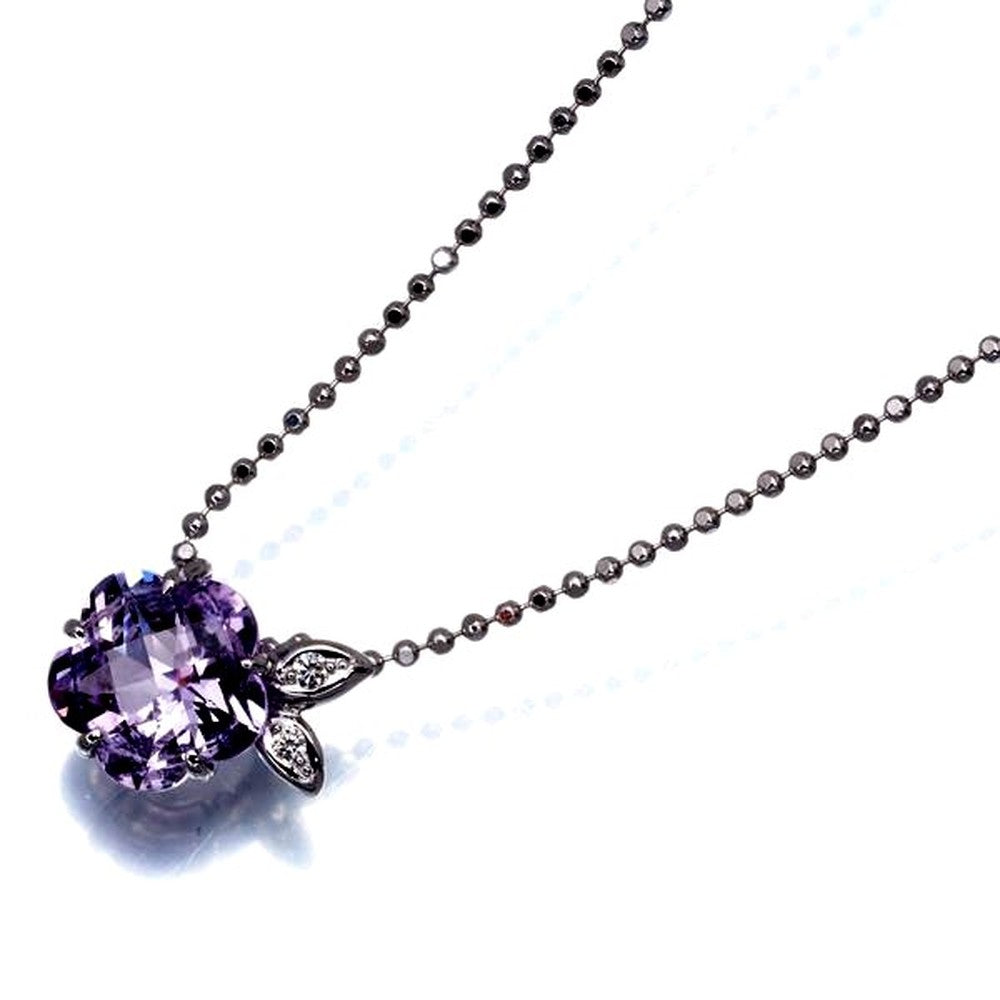Tasaki necklace with amethyst flower and 0.02ct diamond set in 18 karat white gold weighing 3.9 grams