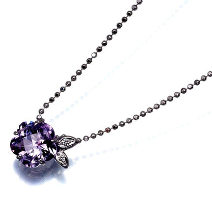 Tasaki necklace with amethyst flower and 0.02ct diamond set in 18 karat white gold weighing 3.9 grams