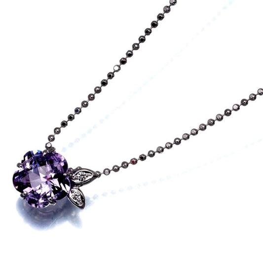 Tasaki necklace with amethyst flower and 0.02ct diamond set in 18 karat white gold weighing 3.9 grams