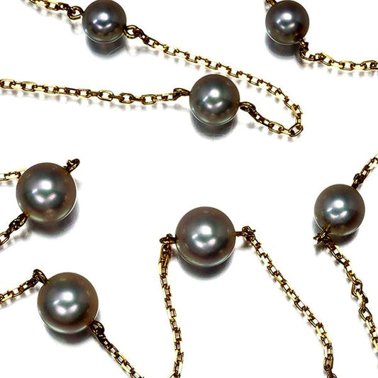 Mikimoto necklace featuring 4.8-6.2mm pearls on 18K yellow gold chain 37cm length