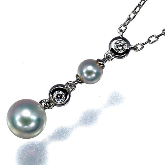 Mikimoto pearl necklace with 4.2-6.7mm pearls and diamond accents set in 18K white gold, 40cm length