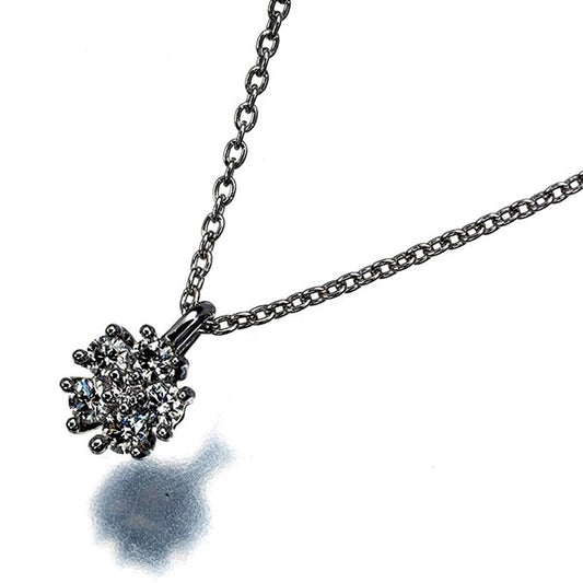 Tasaki necklace featuring 0.08ct diamond flower pendant in 18k white gold on adjustable chain