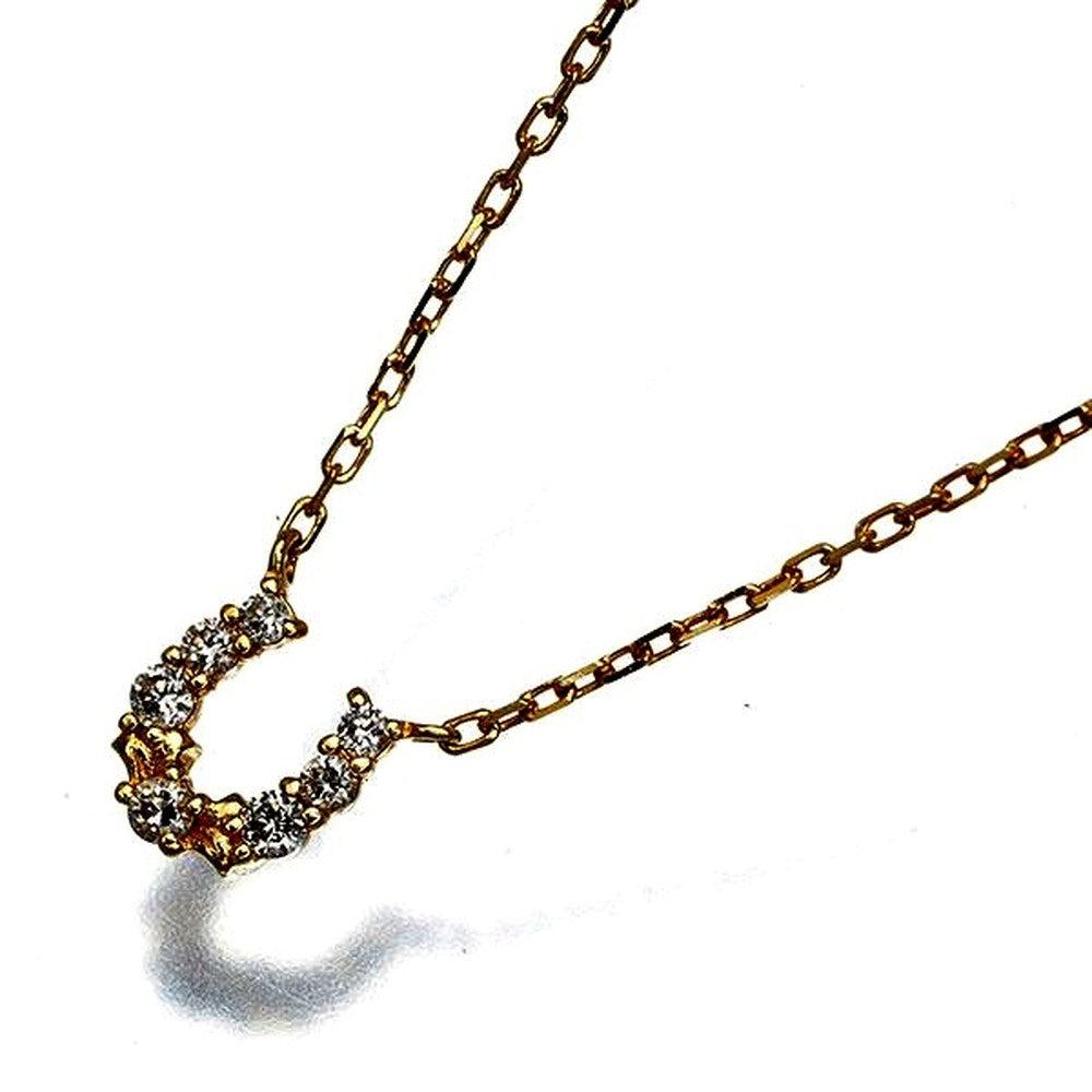 Ago=Law yellow gold necklace with 0.05ct diamond and horse shoe pendant on 36/40 cm chain
