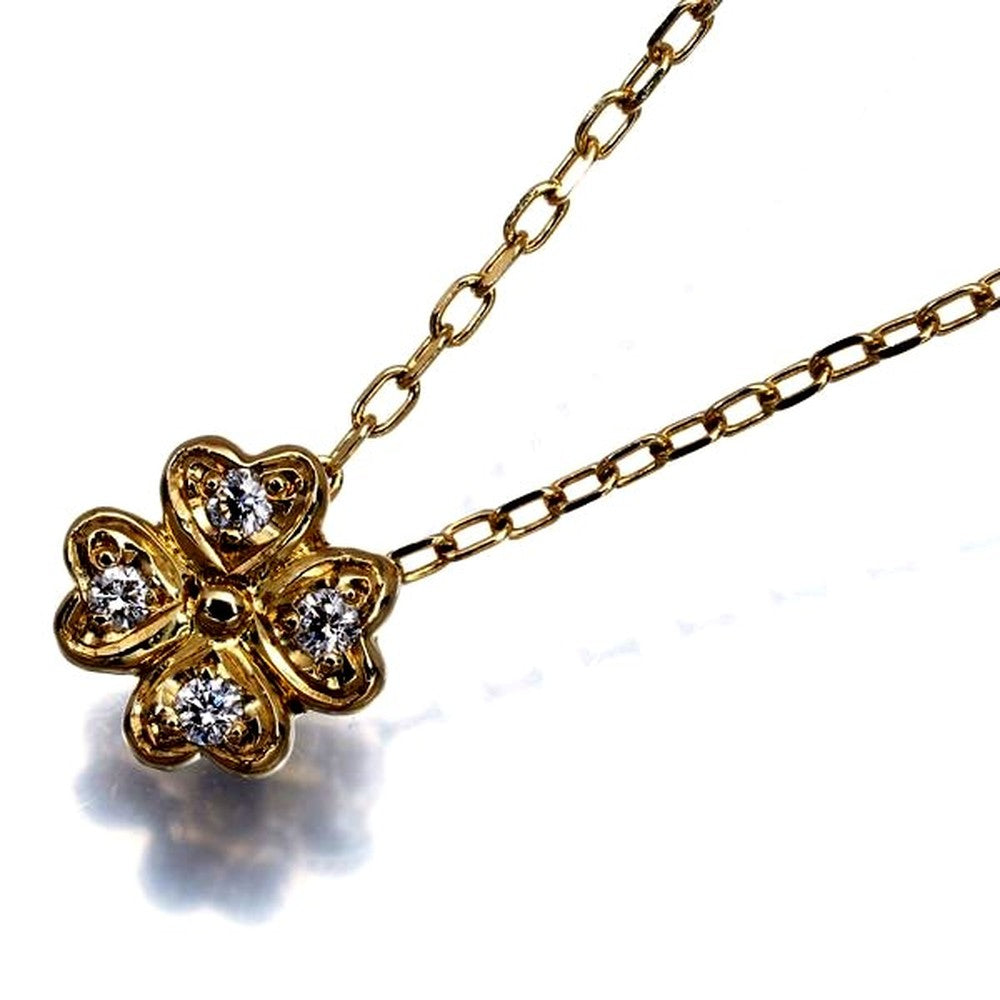 Mikimoto 18K yellow gold necklace with diamond clover pendant and 38-40 cm chain