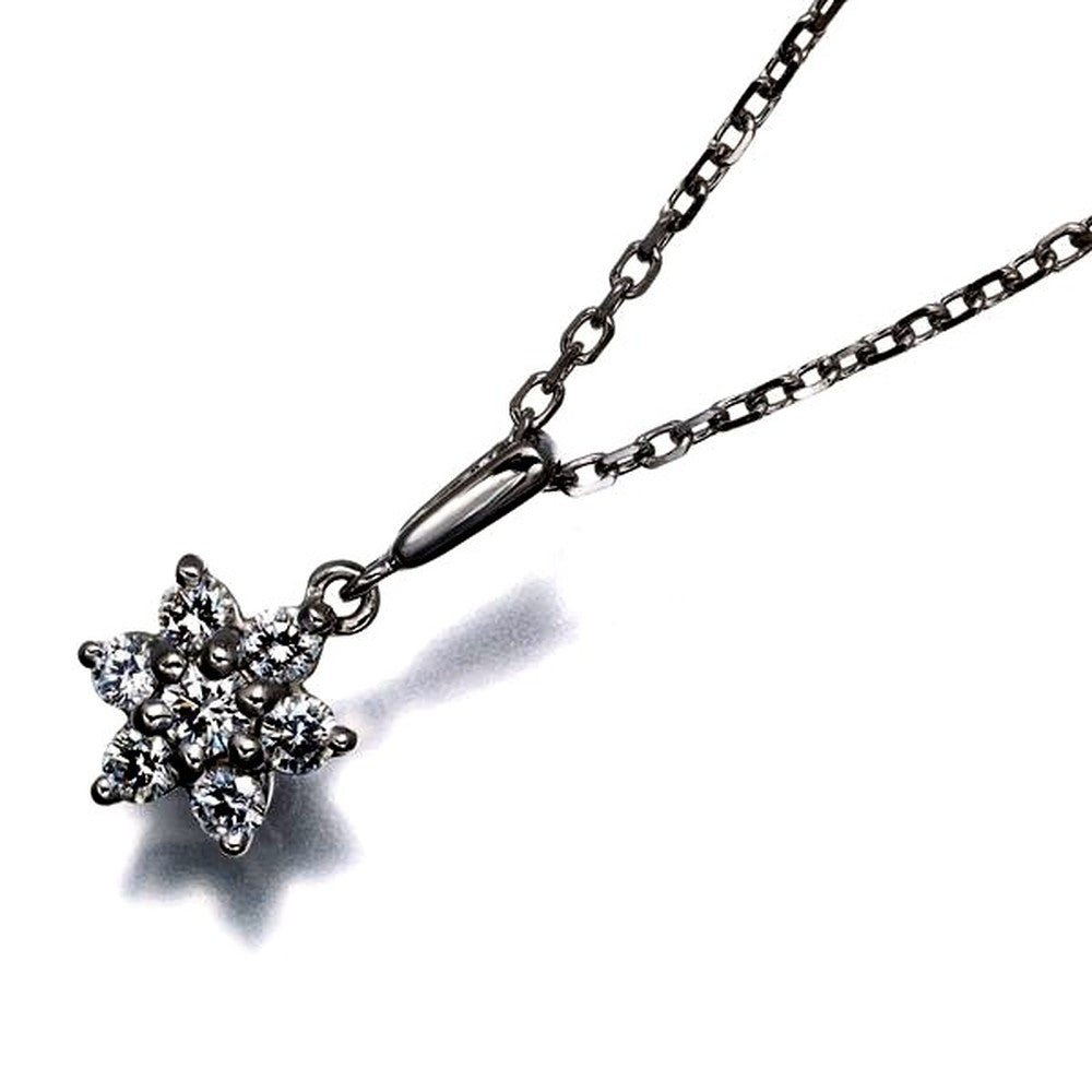 Mikimoto 18K white gold necklace with 0.21ct diamond flower pendant, 40cm length
