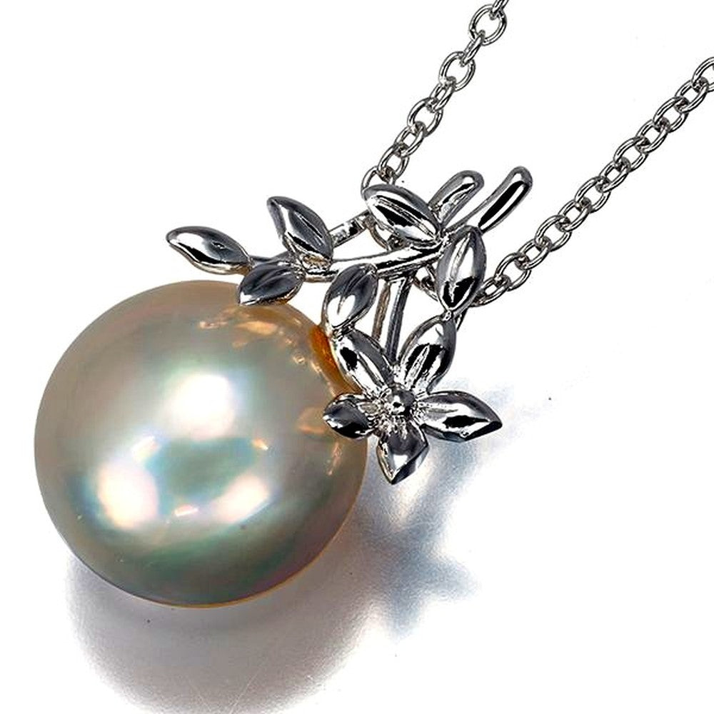 Tasaki silver necklace with 13.5mm Mabe pearl pendant, 38-40cm chain, removable top design